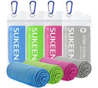 Sukeen Cooling Towels 4 Pack, Microfibre Cool Towel, Quick Dry Towel Cold Chilly Towels, Soft Breathable Ice Sports, Yoga, Beach, Camping, Golf Gym (40''x12''), Light Blue/Rose Red/Green/Gray