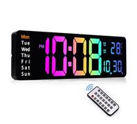 Sukeen Digital Wall Clock, 13" Digital Clock Digital Alarm Clock with Remote Control/Count Up & Down/10-Level Dimming/Dual Alarm/Date/Temperature for Home, Gym, Office, Garage-Colorful