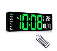 Sukeen Digital Wall Clock, 13" Digital Clock Wall Clock Alarm Clock with Remote Control/Count Up & Down/10-Level Dimming/Dual Alarm/Date/Temperature for Home, Office, Workshop, Gym Clock - Green