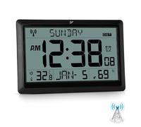 Sukeen Radio Controlled Wall Clock Desk Clock UK Version, 10.6" LCD Digital Wall Clock Battery Operated with Seconds, Temperature, Humidity, Date, Alarm Clock, DST for Home Kitchen Office School