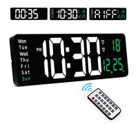 Sukeen Wall Clock, Large Digital Wall Clock with Remote Control, 16" LED Large Display Count Up & Down, 10-Level Dimming, Alarm Clock with Day/Date/Temperature for Home, Gym, Office, Classroom-Green