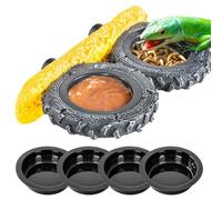 SUKEOPET Gecko Gecko Feeder Ledge, Magnetic Reptile Feeding Ledge with 4 Food Bowls, Natural Tire-Design Resin Base for Bearded Dragon, Snake, Frog in Glass/PVC/Acrylic/Wood Tanks