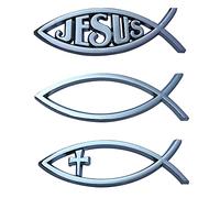 SuKeYuan 3 Pcs Car Sticker Cross Self-Adhesive Badge Jesus Ichthys Fish Stickers for Car Window Laptops Luggage Refrigerator