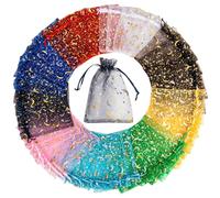 Sukh 100pcs Organza Bags 10x15cm - Moon Star Clear Mesh Bags Drawstring Gift Favour Lavender Sweet Empty Bracelet Jewellery Gift Pouches Soap Packaging for Eve Halloween Birthday Wedding Christmas