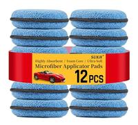 Sukh 12 Pack Microfiber Foam Car Wax Applicator Pad - Foam Applicator Pads Detailing Round 4.72 inch Polishing Sponges for Car Wax Applicator Pad Round Blue