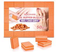 Sukh 50 Pieces Nail Buffer Block - Acrylic Nail Buffer Polisher Pads 180/240 Grit Double Sided Nail Files and Buffer Bulk Buffer for Nails Professional Manicure Tools Orange Block