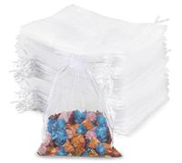 Sukh 8x10 White Organza Bags Small - Clear Mesh Bags Drawstring Gift Bags Favour Lavender Sweet Bags Empty Bracelet Jewellery Gift Bags Pouches Soap Packaging for Birthday Wedding Guests Christmas