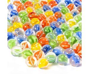 Sukh 98Pcs Glass Marbles Bulk - Thick Cat Eye Marbles, 14mm & 16mm Medium
