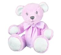 Suki Baby Hug-a-Boo Super Soft Plush Bear with Striped Cotton Bow (Medium, Pink)