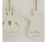 Suki Gisela Graham Cream Ceramic Guardian Angel Decoration Ornament Bauble (cream with script writing)