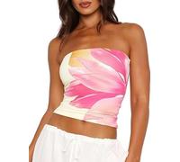 Sukiglam Tube Top for Women Sexy Sleeveless Flower Print Bandeau Crop Tops Y2k Summer Backless Strapless Vest Top Cute Ladies Off Shoulder Going Out Tank Tops Casual Aesthetic Clothes Streetwear