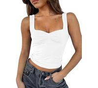 Sukiglam Vest Tops Women UK Lovely Sweetheart Neckline Crop Top Sexy Sleeveless Ladies Tank Tops Stretchy Slim Fit Cami Top Casual Basic Going Out Outfits Cute Y2k Streetwear White