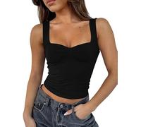 Sukiglam Vest Tops Women UK Lovely Sweetheart Neckline Crop Top Sexy Sleeveless Ladies Tank Tops Stretchy Slim Fit Cami Top Casual Basic Going Out Outfits Cute Y2k Streetwear Black