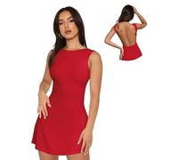 Sukiglam Women Sexy Mini Dress Sleeveless Boat Neck Bodycon Dresses Backless Short Tank Dress Slim Fit High Waist A Line Party Cocktail Dresses Summer Casual Going Out Clubbing Outfits Red