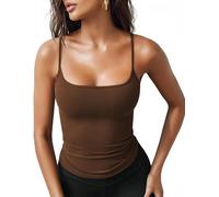 Sukiglam Womens Cami Vest Tops Summer Sleeveless U Neck Spaghetti Strap Crop Top Ladies Basic Slim Fit Strappy Tops Stretchy Lingerie Sexy Y2k Tank Top Soft Breathable Workout Camisole Shirt Coffee