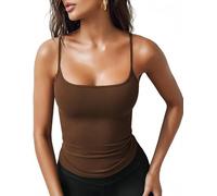 Sukiglam Womens Cami Vest Tops Summer Sleeveless U Neck Spaghetti Strap Crop Top Ladies Basic Slim Fit Strappy Tops Stretchy Lingerie Sexy Y2k Tank Top Soft Breathable Workout Camisole Shirt Coffee