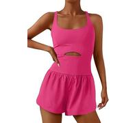 Sukiglam Womens Jumpsuit Summer Wide Leg Short Workout Rompers Casual Sleeveless Jumpsuits One Piece Outfits Exercise Cutout at the Waist Cross-back Straps Playsuit Gym Yoga Clothes With Pocket