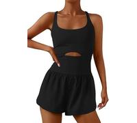 Sukiglam Womens Jumpsuit Summer Wide Leg Short Workout Rompers Casual Sleeveless Jumpsuits One Piece Outfits Exercise Cutout at the Waist Cross-back Straps Playsuit Gym Yoga Clothes With Pocket