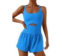 Sukiglam Womens Jumpsuit Summer Wide Leg Short Workout Rompers Casual Sleeveless Jumpsuits One Piece Outfits Exercise Cutout at the Waist Cross-back Straps Playsuit Gym Yoga Clothes With Pocket