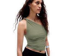 Sukiglam Womens One Shoulder Vest Top Sexy Sleeveless Tight Crop Tops Summer Slim Fitted Backless Going Out Tops Y2K T Shirts Casual Ladies Asymmetric Ruched Tank Top for Clubbing Party Streetwear