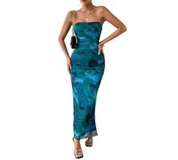 Sukiglam Womens Strapless Maxi Dress Sexy Tie Dye Print Tube Dresses Summer Sleeveless Stretchy Bodycon Ruched Long Dress Tight Backless Elegant Going Out Dresses for Club Party Cocktail Rave Outfit