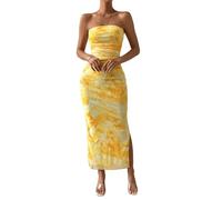 Sukiglam Womens Strapless Maxi Dress Sexy Tie Dye Print Tube Dresses Summer Sleeveless Stretchy Bodycon Ruched Long Dress Tight Backless Elegant Going Out Dresses for Club Party Cocktail Rave Outfit