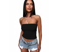 Sukiglam Women's Tube Tops Sexy Sleeveless Bandeau Top Summer Vest Top No PaddedLadies Basic Strapless Crop Tops Slim Fit Y2K Clothes Casual Tight Backless Going Out Tank Top Black