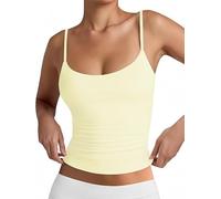 Sukiglam Womens Vest Tops Sexy Sleeveless U Neck Crop Cami Top Adjustable Spaghetti Strap Y2k Tank Top Summer Going Out Outfit Basic Slim Fit Strappy Tops Stretchy Workout Lingerie Camisole Yellow