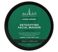 Sukin Super Greens Detoxifying Clay Masque 100ml - with Goji Berry, Avocado & Baobab; cruelty free & vegan friendly - detoxes & brightens the complexion.