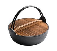 Sukiyaki & Dumplings Iron Pan Japanese Style Cast Iron Soup Pot with Wooden Lid for Home Kitchen Restaurant,27cm (25cm)