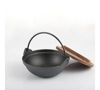 Sukiyaki Pot Japanese Style Cast Iron Shabu Hot Pot Nonstick Sukiyaki Pan with Wooden Lid, Home Kitchen Cookware for Gas Induction Cooker