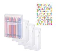 Sukizifa Pen Storage, 4 Clear PP Crayon Boxes with Letter Stickers | Lidded cases 80 × 40 × 103 mm for pens, crayons and small stationery, with colourful alphabet stickers for school, 4 pieces