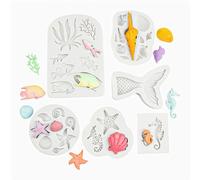 Sukizifa Silicone Moulds, 6 Marine Shapes for Baking and Crafts | Food-grade forms with shell, starfish and turtle designs, for fondant, chocolate, sweets, 6 pieces