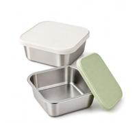 Sukizifa Stainless Steel Food Containers, 2 Sandwich Boxes 900 ml | Square 15.5 × 14 × 6.2 cm lunch boxes with white and green silicone lids, for sandwiches, fruit, 2 pieces