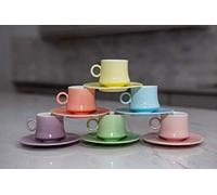 Sukkar Pasha 2 oz Espresso Cups with Saucers - 12-Piece Multicolored Coffee Cup Set - Professional-Grade Porcelain Coffee Cups - Elegant and Modern Design