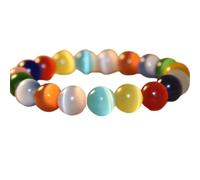 SUKKCCNO Colorful Cat's Eye Stone Bracelet Natural Opal Bracelet Gem Beaded Stone Stretch Cabochon Grown With Bracelet Boho Lucky Friendship Bracelet Jewelry Gift for Women, Stone, cats eye