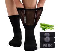 SukModen Bamboo Diabetic Socks for Men, Soft Top Cushioned Seamless Socks for Swollen Feet and Ankles, Loose Top Hospital Socks 4-8 Black