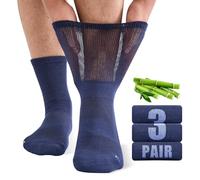 SukModen Bamboo Diabetic Socks for Men, Soft Top Cushioned Seamless Socks for Swollen Feet and Ankles, Loose Top Hospital Socks 12-14 Navy