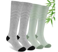 SukModen Compression Socks for Women & Men, 2 Pairs Bamboo Viscose 15-20mmHg, Knee High Cushioned Flight & Travel Support Socks for Work, Pregnancy, Nursing, Flying, Sports, Long Standing