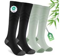 SukModen Compression Socks for Women & Men, 2 Pairs Bamboo Viscose 15-20mmHg, Knee High Cushioned Flight & Travel Support Socks for Work, Pregnancy, Nursing, Flying, Sports, Long Standing
