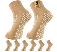 SukModen Double Tread Non Slip Hospital Socks, 3/6 Pairs, Extra Large | Double-sided grips provide traction if the socks rotate; breathable terry lining feels soft and comfortable for indoor wear.