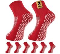 SukModen Hospital Socks with Double Profile, 3 Pairs Non-Slip Stopper Socks with Nubs, Fall Protection, Slipper Socks for Men and Women, Non-Slip House Socks for Care, Rehab & Home, red, 43-48
