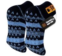 SukModen Mens Thermal Slipper Socks with Anti Slip Grips 1 Pair - Thick Fluffy Non Slip House Socks, Warm Knitted Bed Socks for Men Winter & Christmas, Sizes 6-11 11-15 Black Grey Blue