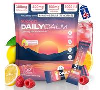 Sukoon Dailycalm Powdered Drink Mix, Cortisol Reducer and Sleep Aid Supplement, Magnesium Glycinate L-Theanine, Ashwagandha, Vitamin D3, No Sugar, Non GMO, On The Go, 20 Servings, Raspberry Lemonade