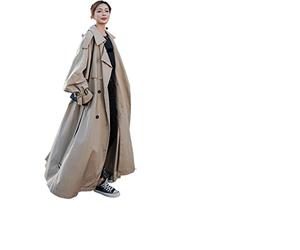 SUKORI Trench Coats For Women Spring Autumn Extra Long Flowy Oversized Casual Trench Coat for Belt Double Breasted Loose (Size : M)