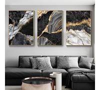 SUKPDJO Black Gold Marble Abstract Poster Set, Black Gold Grey Fluid Art Canvas Picture, Marble Texture Wall Pictures Art Decor Without Frame (60 x 90 cm)