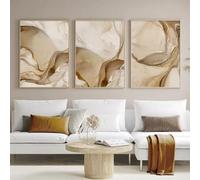 SUKPDJO Set of 3 Posters, Gold Pictures, Abstract Geometric Wall Pictures, Beige Marble Canvas Art Poster, Wall Decoration Pictures, Without Frame (A, 50 x 70 cm)