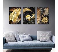 SUKPDJO Set of 3 Wall Pictures, Black and Gold Wall Pictures, Modern Pictures Set, Living Room Wall Pictures Print Pictures, Abstract Botany Gold Wall Pictures, Bedroom Decoration, Frameless (D, 60 x