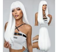 SUKRI White Wig with Bangs, Long Straight White Wigs for Women, Heat Resistant Synthetic Wig, Natural Looking Hair Wig for Daily Use at Cosplay Party by H