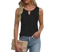 Sukuglam Womens Vest Tops Summer Elegant Sleeveless Keyhole Neckline Tank Top Ladies Casual Eyelet Embroidery Going Out Tops Soft Loose Fit Boho Camisole Shirts Blouses Black
